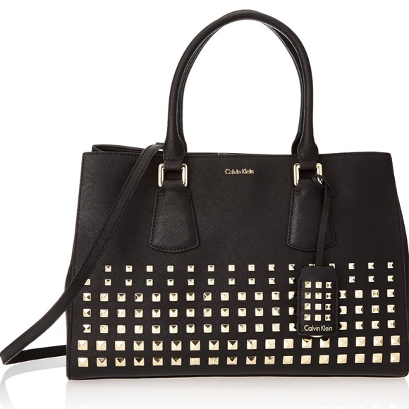 NWOT Calvin Klein Gold Studded Leather Tote - Picture 2 of 13